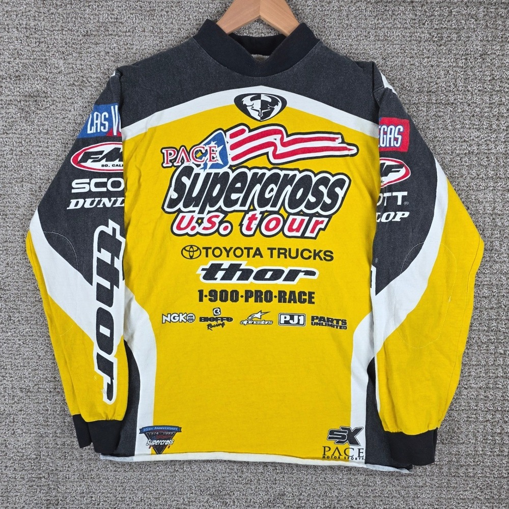 Vintage Pace Supercross US Tour Thor Racing Jersey Mens Large Yellow USA